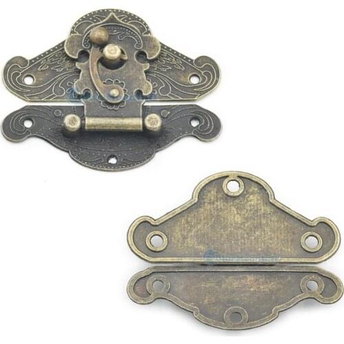 2 5 10 pcs / Lot Box Latch Hook Lock Catch Cabinet Wooden Furniture Screws Suitcase Decorative 5 size choice Bronze