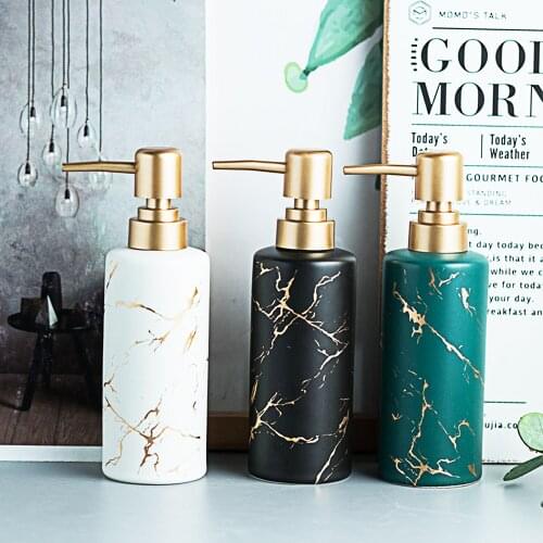 3 Clolours Luxury European Art Golden Pump Head Charming Ceramic Cylinder Dispenser Soap Gel Lotion Perfume Liquid Pump Bottle