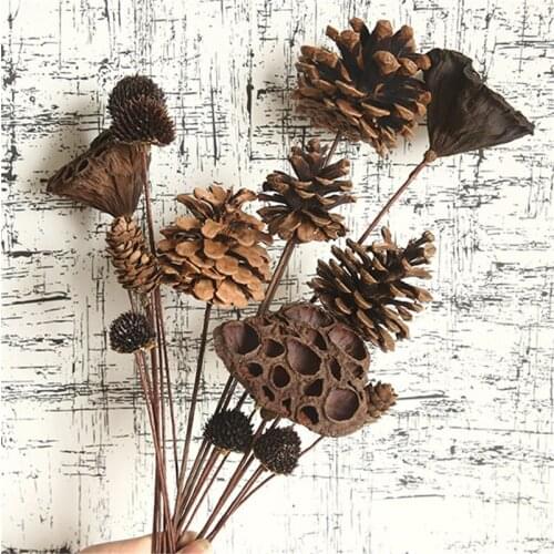 5PCS Artificial Flower Home DIY Wedding Party Decor Lotus Seed Dry Flower Cotton Imitation Flowers Dried Flowers Pine Cone Acorn