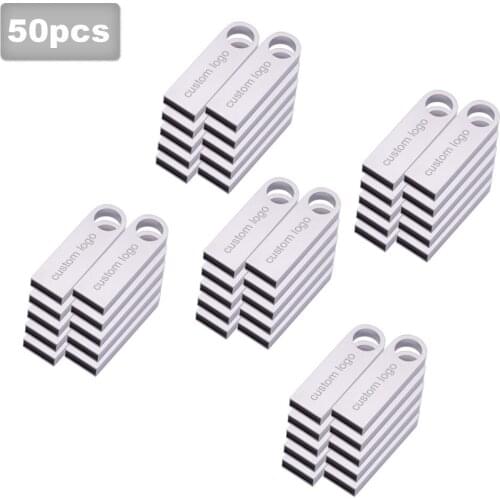 50pcs Metal USB 64GB Disk On Key Metal Mini USB flash drive 32GB Pendrive 128GB Pen Drive 16GB USB Stick Color Silver Free Logo