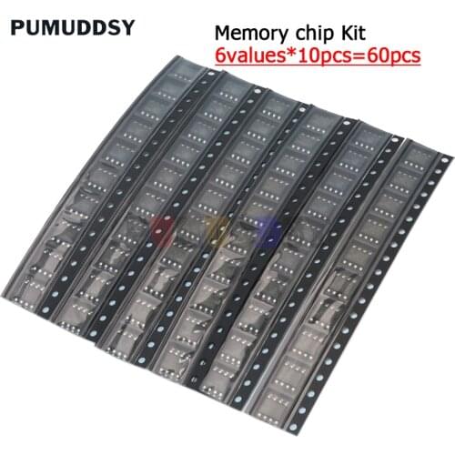 60PCS 6 Kinds * 10 PCS 24C02 24C04 24C08 24C16 24C32 24C64 SOP Kit SMD IC Set pumuddsy