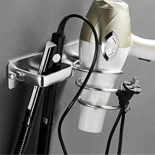 Aluminum Wall Mounted Hair Dryer Rack Organizer Sliver Metal Wall Hair Dryer Holder Cupboard Straighteners Storage Stand Rack