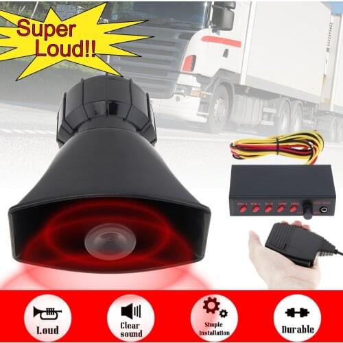 12V 120-150dB Car Siren Horn Sound 5 Tone Alarm Electric Horn Speaker System Megaphone Loud Speaker Fit for Car Train Boat Ship