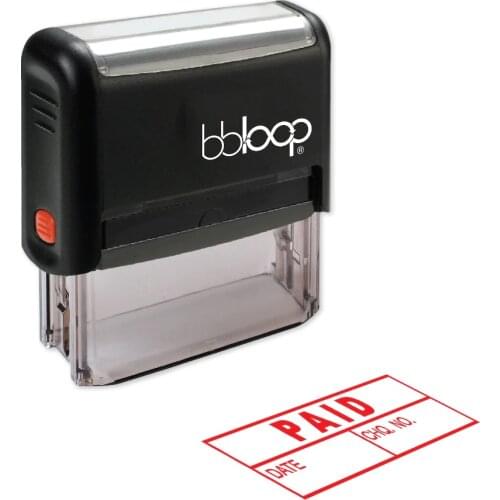 BBloop "PAID" W/ Date And Check Number Box Self-Inking Stamp, Rectangular, Laser Engraved, RED