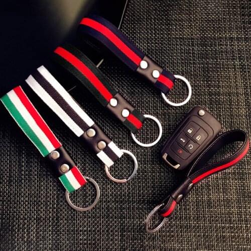 LEEPEE Key Holder Key Chain Creative Gift Car Keyring Metal Key Rings Car-styling Accessories Hand-Woven Leather Rope Keychain