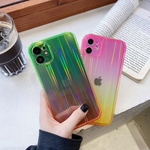 KISSCASE Cases for iPhone 7Plus/8Plus X/XS XS Max XR 11 Pro 12 Pro Max 12 Mini 11 Laser Straight Edge Gradient TPU Shell