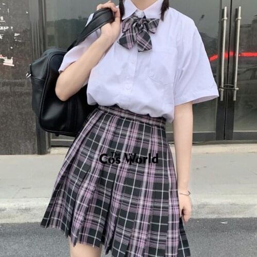 [Black Pink] Japanese Girls Summer High Waist Pleated Plaid Skirts For JK School Uniform Students Cloths