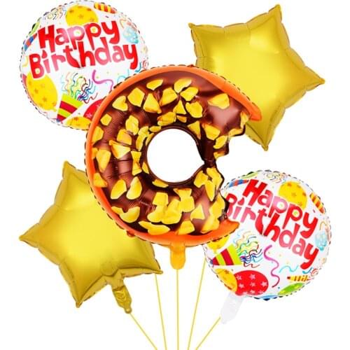 Chicinlife 5Pcs Donut Star Round Foil Balloons Happy Birthday Party Decoration Baby Shower Kids Weddding Anniversary Supplies