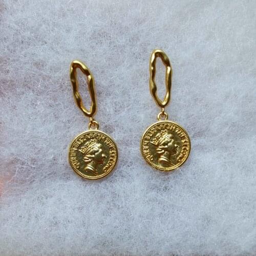 European and American retro copper gilded head design geometric Earrings womens long simple earrings earrings