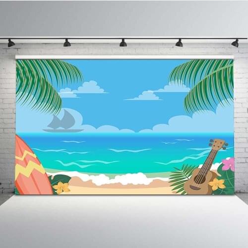 Mehofoto Photography Backdrops Summer Holiday Blue Sky and Sea Photo Shoot Background Wave Plam Tree Backdrop Vinyl Cloth lv-506