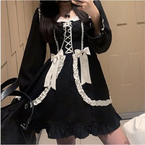 Kawaii Japanese Lolita Dress Vintage Gothic Patchwork Punk Mini Dress Japan Style Goth Dark Academia Dresses for Women 2021 New