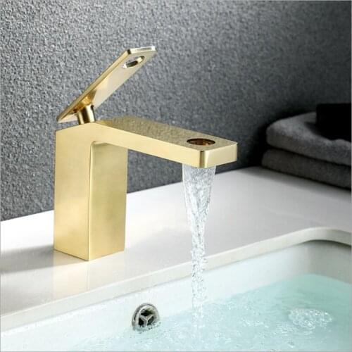 Basin Faucet Water Tap Bathroom Faucet Solid Brass Brush Gold Brass Cold & Hot Water Single Handle Water Sink Tap Mixer