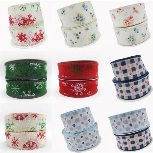 Width:40mm high quality stripes linen ribbon 5 yards, DIY handmade materials, wedding gift wrap Christmas Flower,5Yc723