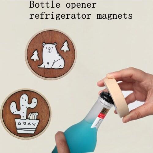 Multifunctional Wooden Beer Bottle Opener Household Refrigerator Magnet Creative Opener Simple Lid Remover Decapper Kitchen Tool