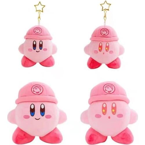 Cartoon pink hat Kirbys Star soft plush sitting posture dolls pendant creative stuffed toys kawaii room decor gift for children