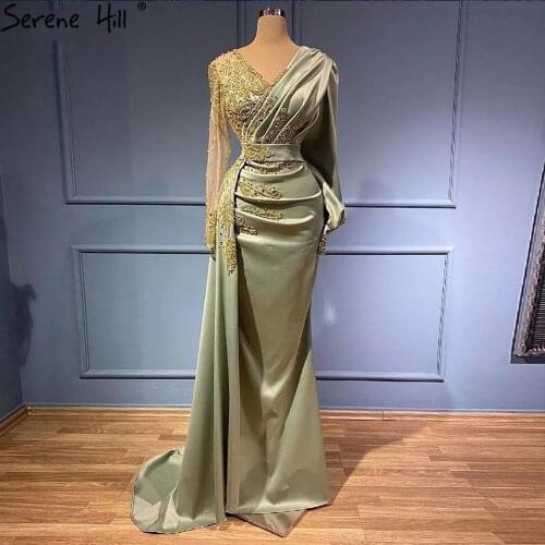 Muslim Mint Mermaid Evening Dresses Gowns 2021 Elegant Beaded Satin Overskirt Gowns For Women Party BLA71278 Serene Hill