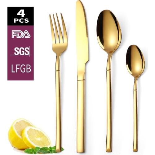 Golden Cutlery Set Stainless Steel Dinnerware Set 4Pcs Knives Forks Coffee Spoons Flatware Kitchen Dinner Tableware Utensils