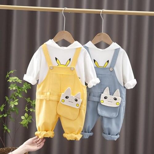 New Spring Autumn Children Cotton Clothes Baby Girls Suit Cartoon T-shirt Bib Pants 2Pcs/Set Out Kid Fashion Clothing Tracksuits