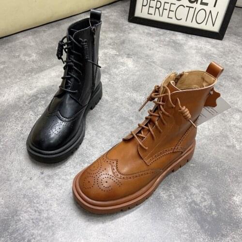 Autumn and winter new British style leather warm Martin boots fashion retro round toe thick heel womens boots good quality