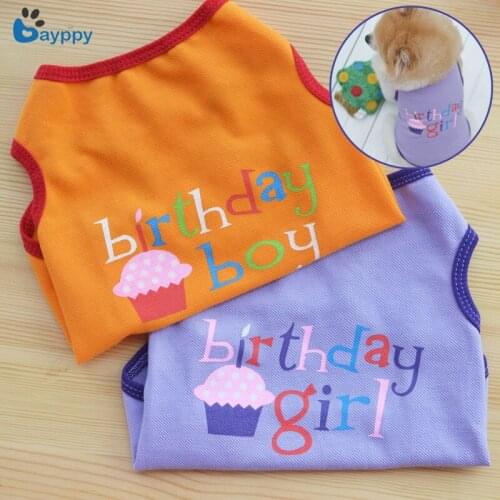 Birthday Pet Dog Clothes Cartoon Dog Cat T-shirt Soft Puppy Dogs Clothing Summer Shirt Cute Cake Printed Vests for Dogs Cats