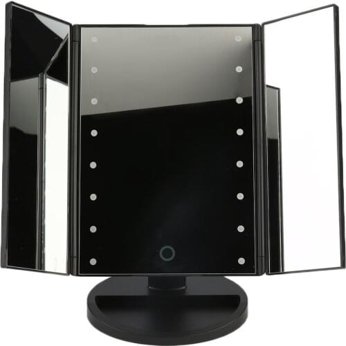 Portable Three Folding Table LED Lamp Luminous Makeup Mirror Cosmetic Mirror Adjustable Tabletop Countertop Light Mirror