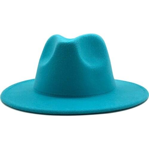 Simple Fashion Women And Men Wide Brim Autumn Winter Panama Church Wedding Elegant Fedora Caps Men Gentleman Solid Fedora Hat