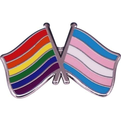 Transgender Rainbow Flag Pair Lesbian Bisexual Unity Equality Support Metal Enamel Lapel Clothes Coats Badge Brooch Pin