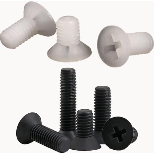 10pcs Black/White Nylon Flat Head Phillips Screws Plastic Cross Countersunk Machine Bolts M2.5 M3 M4 M5 M6 M8