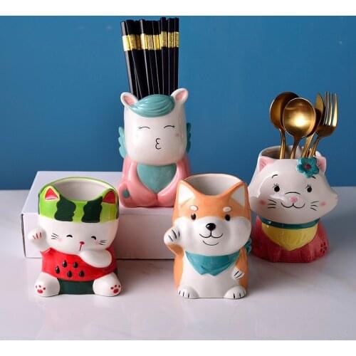 Japanese Creative Ceramic Knife and Fork Barrel Chopsticks Cage Shelf Kitchen Drain Tableware Chopsticks Tube