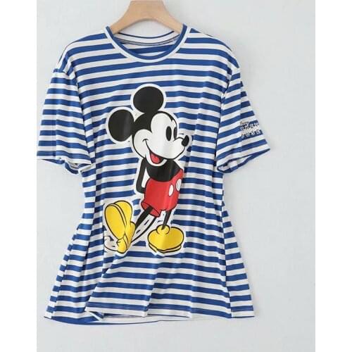Disney Cartoon Mickey Mouse Shirts For Women Print Round Neck Short-sleeved Women Fashion Clothing Graphic T-Shirts Harajuku