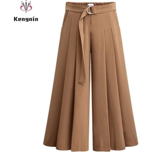 2021 Summer Autumn European Style Casual Loose Women Wide Leg Pants Plus Size Drawstring Ladies Trousers Stretch Clothing KN113