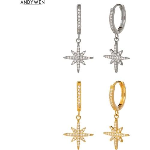 ANDYWEN 925 Sterling Silver 10mm SnowFlower Drop Earring Nova Gold Circle Dangle Women Luxury Percing Ohrrienge Loops Jewelry