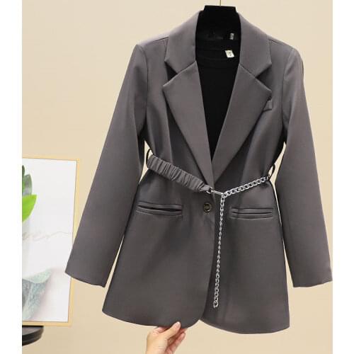 Temperament Gray Casual Suit Jacket Female Spring And Autumn Korean Style Loose 2021 New One Buckle Fashion Blazer Women y1082