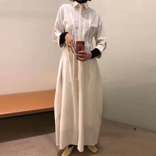 Fall 2021 White Mid-Sleeve Dress Long-Sleeved Shirt Dress Office Ladies Casual Waist Robe Dress