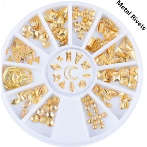 Gold Mixed 3D Hollow Frame Moon Design Alloy Jewelry Metal Rivets Nail Art Decoration Tools