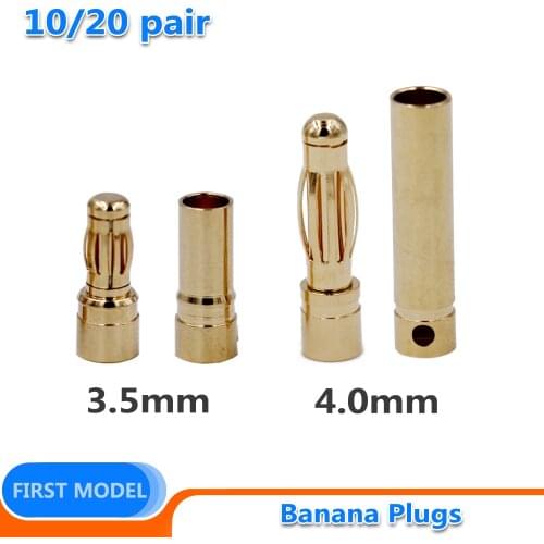 10/20 pair 3.5mm 4.0mm Banana Plug Adapter Gold Plated Bullet Connector for RC FPV Racing Drone Quadcopter ESC Battery Motor