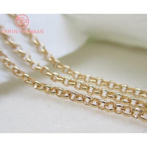 2 Meter 2MM 2.5MM 3MM 24K Champagne Gold Color Plated Brass Round Link Chains Necklace Chains High Quality Jewelry Accessories