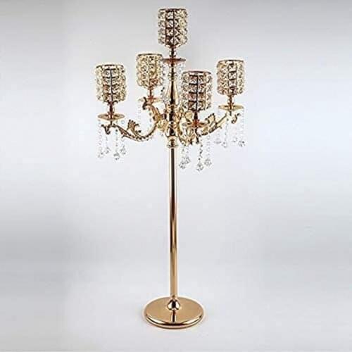 5 Head Glass Candle Holders Candelabra Crystal Metal Candlestick Stand Decorative Dining Room Table Centerpiece Candlestick