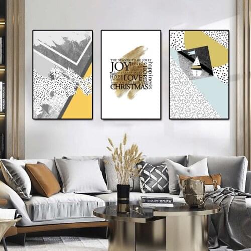 Abstract Yellow Modular Pictures HD Letter line Canvas Painting Geometrico Poster Classical Hoom Decor wall Bedside painting