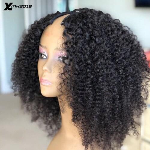 Afro Kinky Curly Wig U Part Wig Human Hair Wigs Brazilian Remy 180 Density Glueless Human Hair Wig 8-26 Inch For Women Xinhaoze