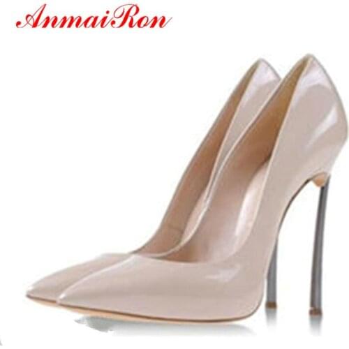 ANMAIRON Sexy Patent Leather Women High Heels Basic Pointed Toe Pumps Women Shoes Fashion Shallow Super Thin High Heels Pumps