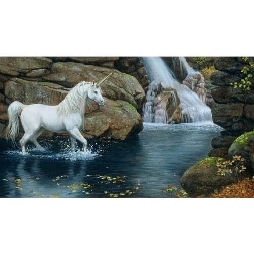 White horse in water animals large picture Patterns Embroidered Cross Stitch Home Decor Dmc Cross-stitch 14ct In Stock