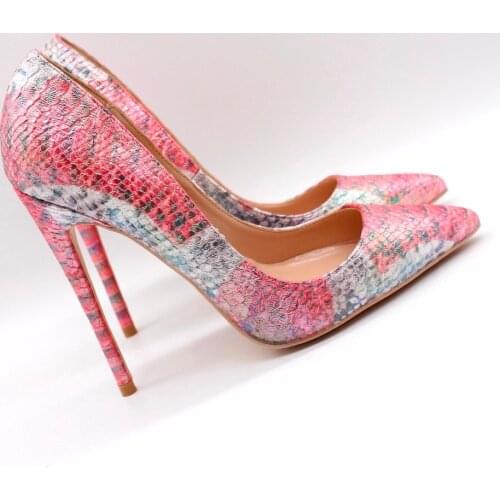 Free shipping fashion women Pumps Pink patent leather printed snake Pointy toe high heels shoes Stiletto Heeled 12cm 10cm 8cm