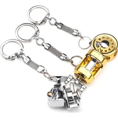 Fish Wheel Keychain Mini Fishing Reel Gold Silver Fly Fisherman Spinning Charactor Miniature Key chain With Fisher Gift