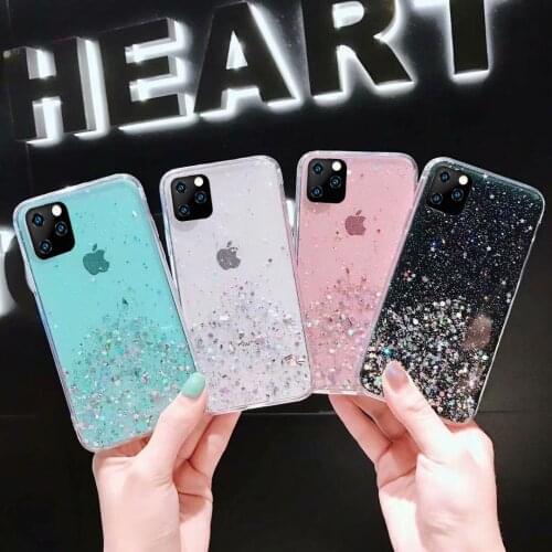 Luxury Glitter Bling Stars MOON Sequins Soft TPU Case For iPhone 11 Pro XR XS 12 Max SE 8 7 Plus 6S Transparent Silicone Cover