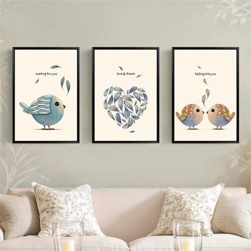 Nordic Lovebirds Decorative Painting Living Room Mural Bedroom Bedside Painting Hanging painting Home Decor