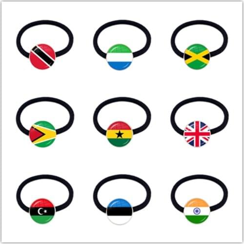Trinidad,Sierra leone,Jamaica,Guyana,Ghana,UK,Libya,Estonia,India National Flag Elastic Hair Bands Accessories Jewelry For Wonen