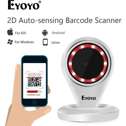 EYOYO 1D QR 2D Desktop Barcode Scanner, USB Wired Handsfree Platform Scanner Capture Bar codes Reader