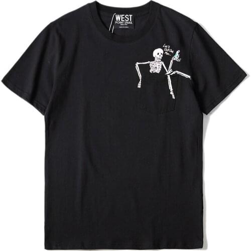 2020 New Arrival Summer O-neck Knitted Cotton Casual Short T Shirt Men Hip Hop In Joker Popular Logo Pocket Skeleton Printing