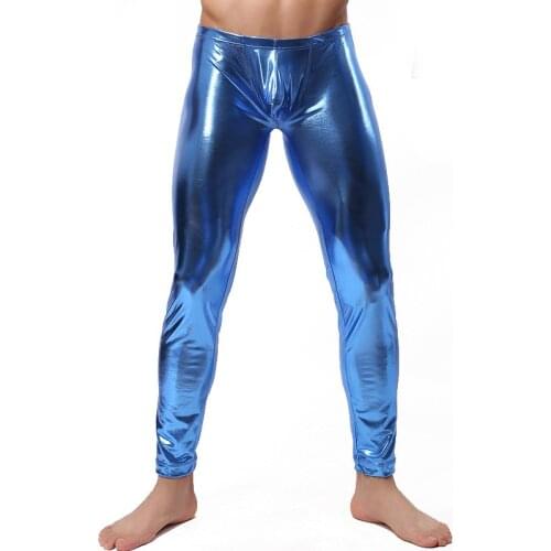 Men long johns mens warm pants thin elastic line of mens fashion Faux Leather sexy gay underwear tight legging long Johns